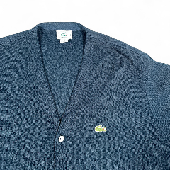 Vintage Izod Lacoste Sweater Adult MEDIUM Blue Cardigan Preppy Golf USA Made 70s - Picture 2 of 10